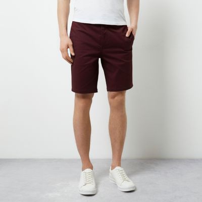 Burgundy slim fit chino shorts